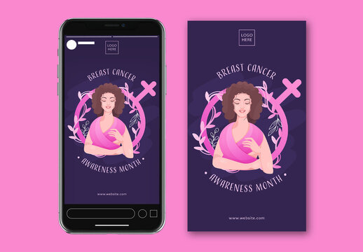 Editable Breast Cancer Awareness Month Social Media Story Template with Woman Covering Body From Scarf.