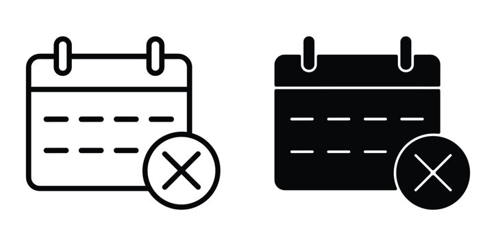 Calendar with X Mark. A simplified graphic icon depicting a calendar page with a red 'X' mark overlaid, symbolizing cancellation or a missed appointment.