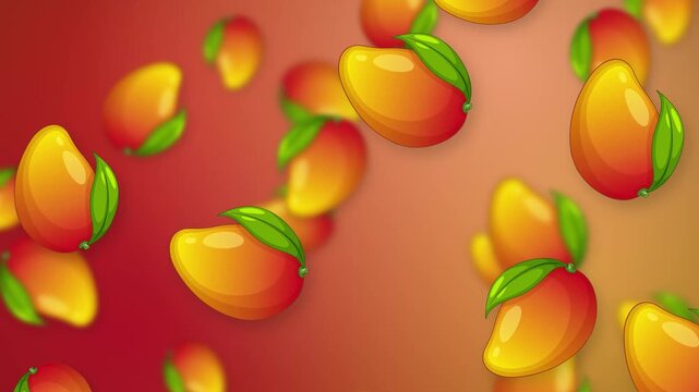 Animated Falling Mango Fruit Pattern on Red and Orange Mesh Background