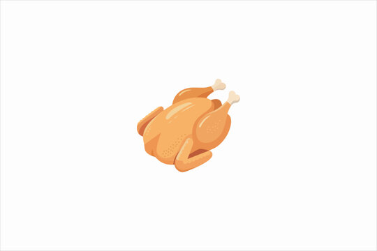 Roasted chicken or turkey illustration in flat 2D style. Vector concept for Thanksgiving dinner, roasted poultry food, and menu asset.