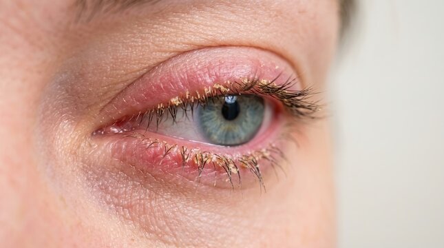 Macro Shot of Eye Lid Margin suffering from Blepharitis and Crusty Lash Scales