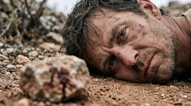 The Apostle Paul, having been stoned and left for dead outside Lystra, miraculously opening his eyes as disciples gather around him