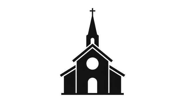 Religious building icon with steeple and cross symbol