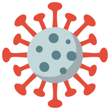 Stylized coronavirus vector icon with red spikes isolated on black, suitable for pandemic, medical, and microbiology science concepts.