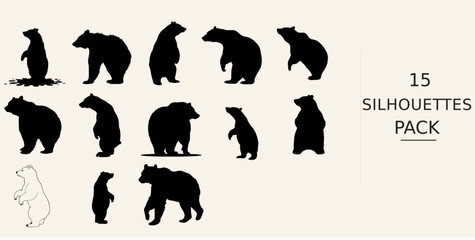 Obraz premium Bear Standing On Hind Legs Silhouette - Delicate Form Smooth Silhouette Outline Black Vector Clipart on White Background