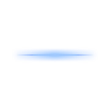Bright blue horizontal line with soft glow rests on transparent background divider separator illumination azure
