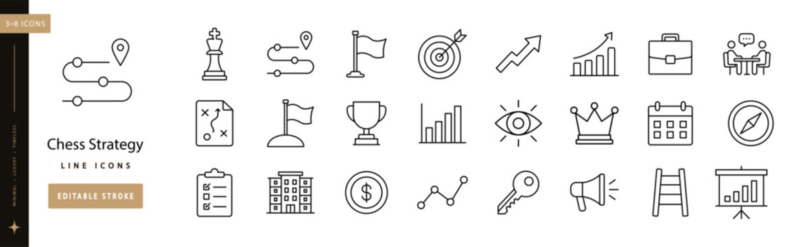 Chess Strategy Lines line icon set editable stroke