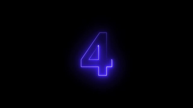 Number four glowing in vibrant purple neon light against a completely dark background to signify digital countdowns, futuristic designs, modern typography elements, and abstract graphic visual.