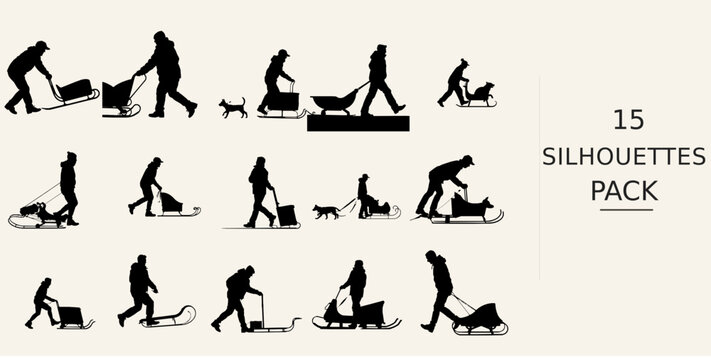 Person Pushing A Sled Silhouette - Crisp Edge Solid Black Silhouette Black Vector Clipart on White Background