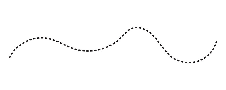 Single black dashed wavy line element with dotted path graphic element vector design curved line art wave design dashed flow