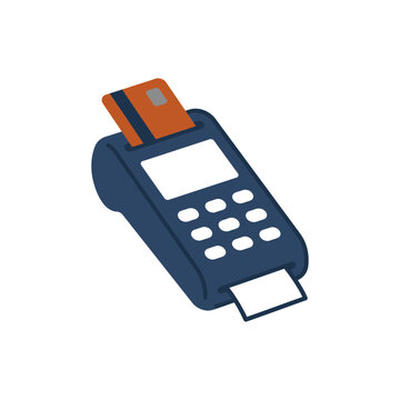 Payment terminal machine with credit card and paper receipt vector illustration