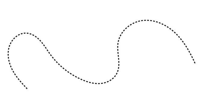 Black dashed curved line trail on white background with wavy path dotted line motion path abstract line vector path directional line