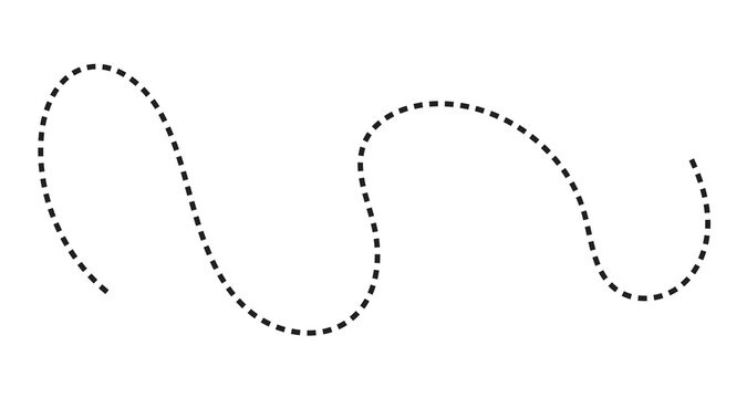 Abstract wavy dotted line path on white background with dashed line wave path direction marker graphic element curved path design asset
