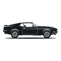 Naklejka premium Classic muscle car silhouette in black and white line art style on plain background with art vintage