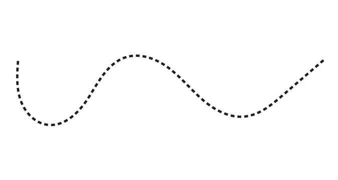 Simple black dotted wavy line with a steep curve dashed line wave path graphic element design element dashed pattern white background