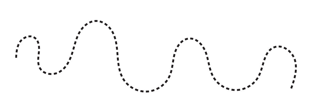 Abstract black dashed wave line on white background with a stylized black dashed line forming an oscillating wave pattern