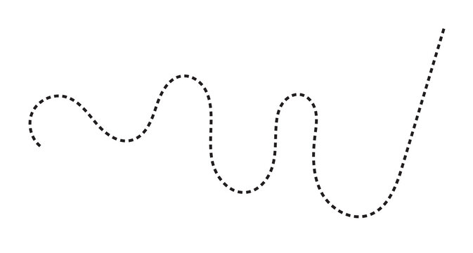 Black dashed line in a wavy path design with a black dashed line tracing a multi-directional curved wave pattern graphic element line art