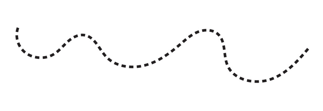 Abstract black dashed curved line with a wavy black line with a dashed stroke pattern isolated on a white background wave line dotted line
