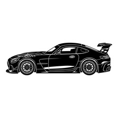 Fototapeta premium High performance sports car in sleek black silhouette against plain background with outlined black