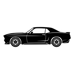 Naklejka premium Classic convertible car silhouette in black and white line art style with car side profile roadster