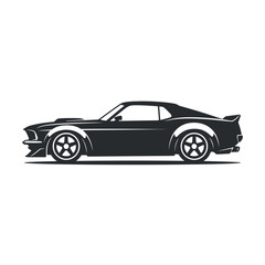 Naklejka premium Classic muscle car silhouette in monochrome line art design with silhouette presented sleek vehicle