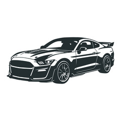 Naklejka premium Sporty two door coupe vehicle illustration in sleek black and white line art style with bold black
