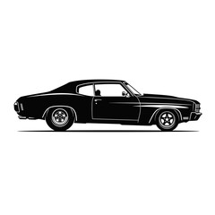 Naklejka premium Classic black coupe car silhouette in side view illustration style with profile detailed wheel tire