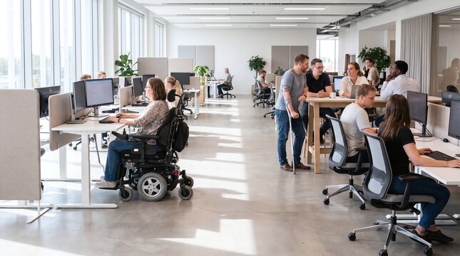 Diverse office team working on computers and collaborating