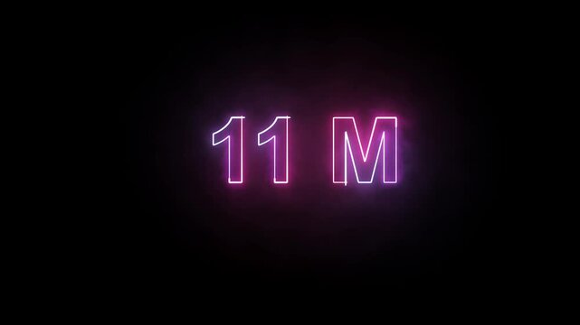 Vibrant neon lights form the number 11M against a stark black background, symbolizing a significant milestone or achievement.