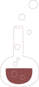 Chemical flask with bubbling liquid in minimal line art style. Laboratory glassware icon for science education, chemistry research and experiment concept. Simple doodle illustration of test tube with 