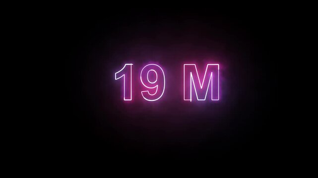 Vibrant neon lights form the number 19M against a stark black background, symbolizing a significant milestone or achievement.