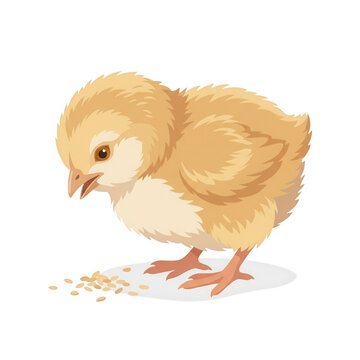 Poussin jaune picorant des graines