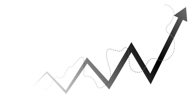 Abstract upward trend graph with glowing arrow line growth progress and rising success animation