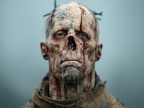 Intense horror portrait of a decaying zombie character