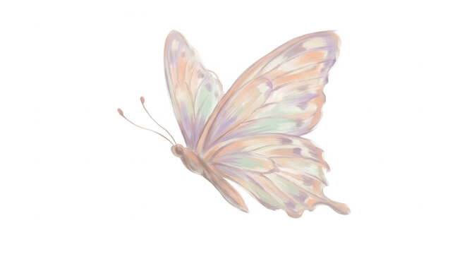 Papillon d&eacute;licat aux tons pastel sur fond blanc