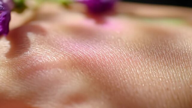 Close-up of human skin with subtle pink blush and fine texture