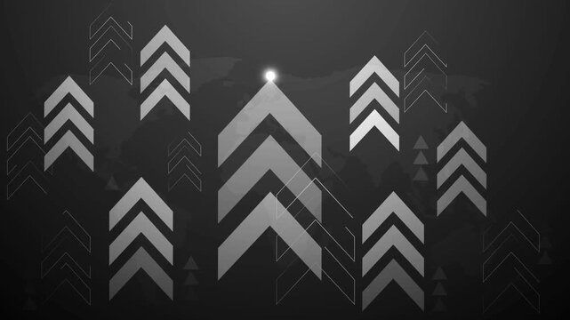 Abstract background with glowing upward chevrons and layered arrows symbolizing growth animation