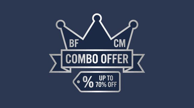 Minimal black friday crown icon cyber monday combo offer in dark blue and silver palette