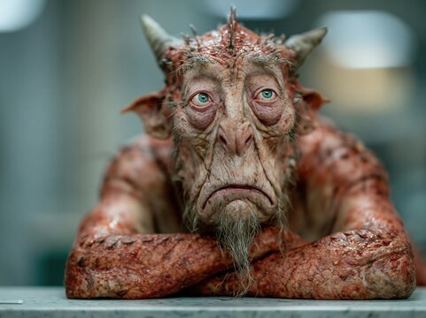 Melancholy horned creature looking at the viewer
