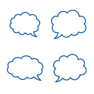 Set of four fluffy cloud speech bubbles graphic elements for comic dialogue and messaging