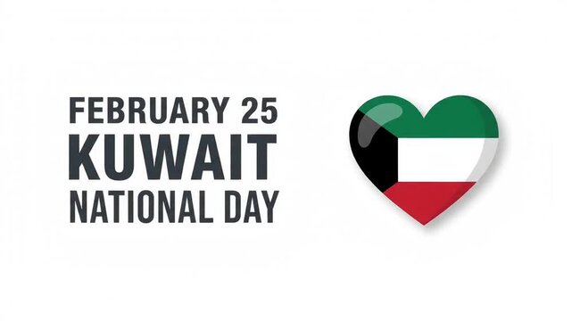 Kuwait National Day Animated Text with Heart Flag Graphic