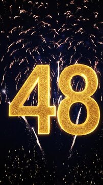 Golden Birthday Number 48 with Fireworks, Gold Particle Animation