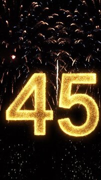 Golden Birthday Number 45 with Fireworks, Gold Particle Animation
