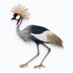 Fototapeta premium Glittering Grey Crowned Crane Illustration With Gold Crest On A Plain White Background