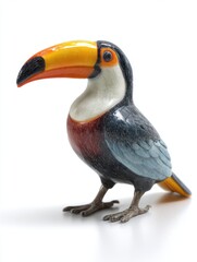 Obraz premium Glittering Toucan Figurine With Bright Orange Beak Isolated On A Clean White Studio Background