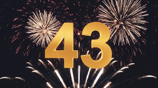 Golden Birthday Number 43 with Fireworks, Gold Particle Animation
