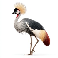 Fototapeta premium Grey Crowned Crane With Golden Crest Standing On White Background For Wildlife Nature Photography