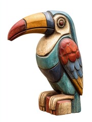 Fototapeta premium Hand Carved Wooden Toucan Sculpture Isolated On White Background