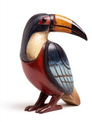 Obraz premium Hand Carved Wooden Toucan Sculpture Painted In Vivid Colors Isolated On A White Background