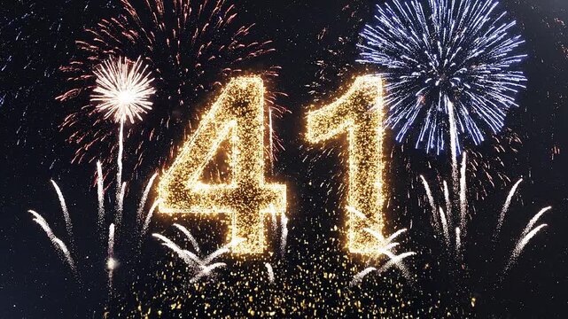 Golden Birthday Number 41 with Fireworks, Gold Particle Animation